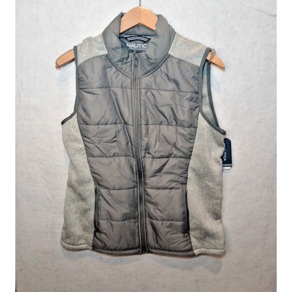 Nautica Women's Puffer Fleece Vest Gray Wind Water Resistant Size Small‎